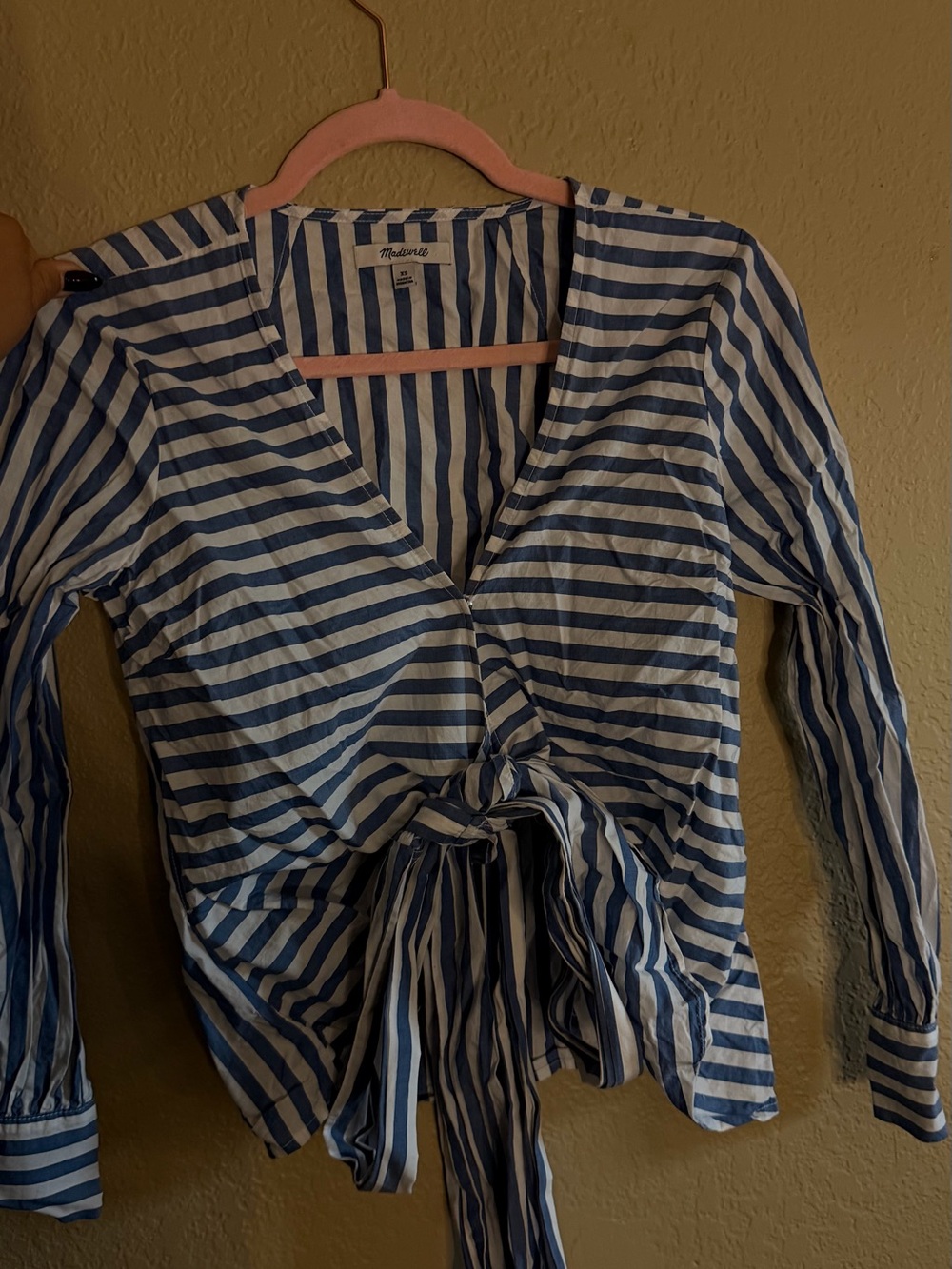 Madewell Blue and White Striped Tie-Front Button Down Top